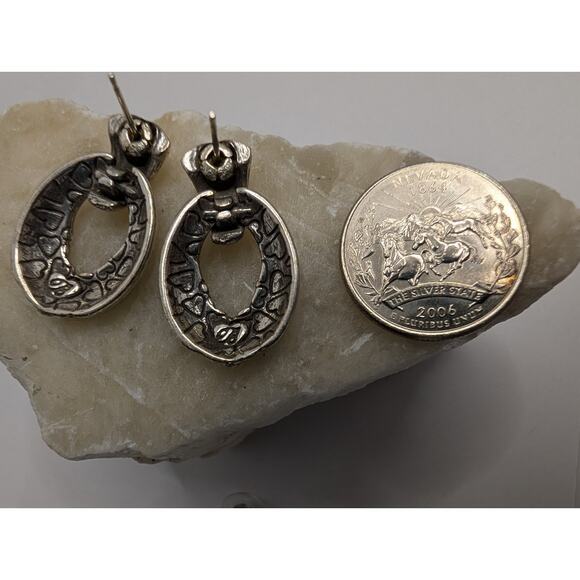 Brighton Oval Silver Tone Scroll Detail Post Earrings 1 Inch - Picture 4 of 5